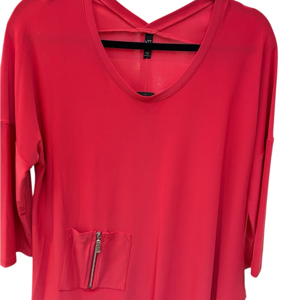 Vibrant Red Asymmetrical 3/4 Sleeve Blouse